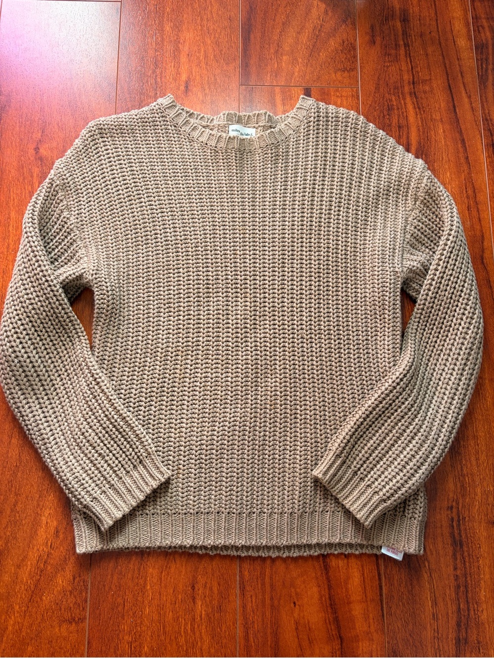 Kids Crewneck Chunky Knit Sweater in Tan